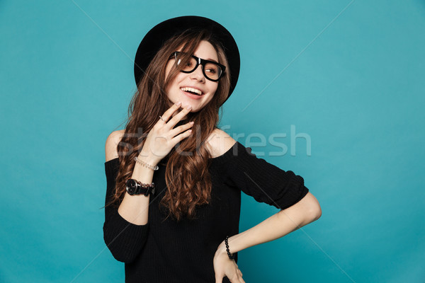 Cute случайный девушки Hat очки Сток-фото © deandrobot