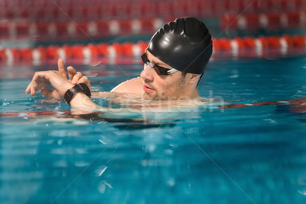 Stockfoto: Mannelijke · zwemmer · horloge · zwembad · man · sport