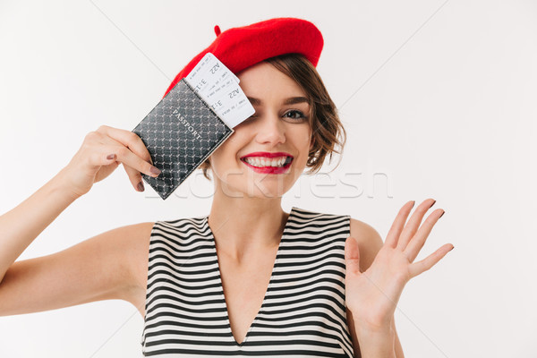 Portrait femme rouge béret [[stock_photo]] © deandrobot