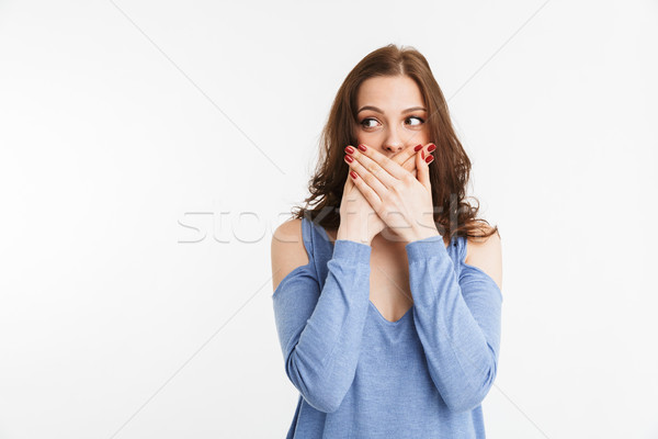 Portré megrémült fiatal nő befogja száját kezek izolált Stock fotó © deandrobot
