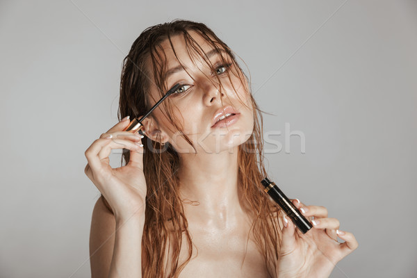 Foto stock: Moda · retrato · topless · mulher · jovem · make-up · molhado