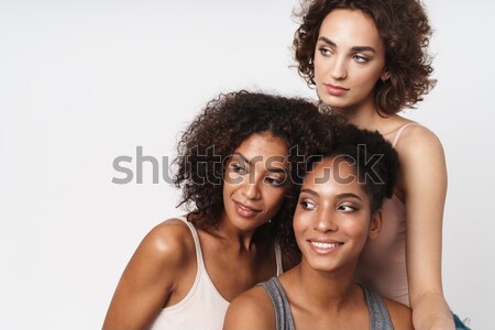 Beauty portrait of two multiethnic female models, african americ Stock photo © deandrobot