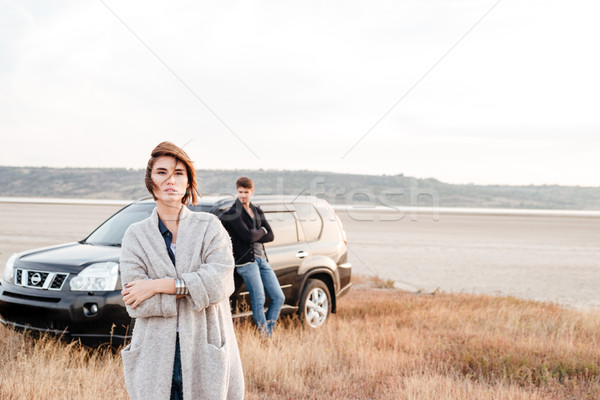 Stockfoto: Reizen · auto · mooie · jonge · vrouw · permanente