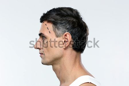 Seitenansicht Porträt junger Mann nude Torso grau Stock foto © deandrobot