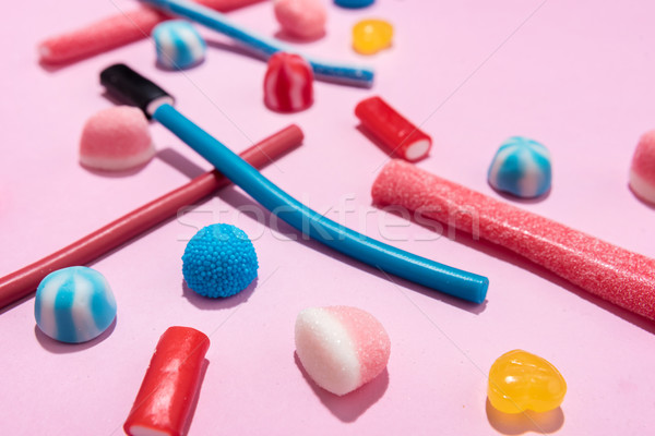 Close up of mixed colorful candies jellies Stock photo © deandrobot