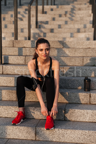 Stockfoto: Ernstig · jonge · sport · dame · vergadering