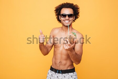 Uśmiechnięty nago człowiek szorty okulary Zdjęcia stock © deandrobot