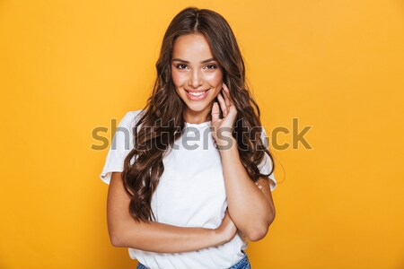 Cute little girl child wearing glasses pointing. Stock photo © deandrobot