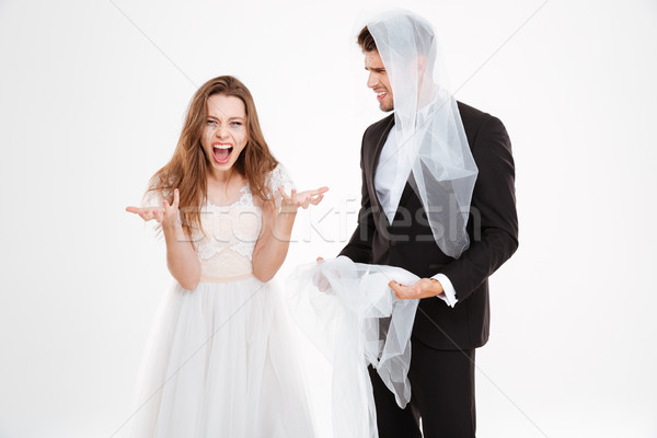 Kłócić się biały para oblubienicy kobiet Zdjęcia stock © deandrobot