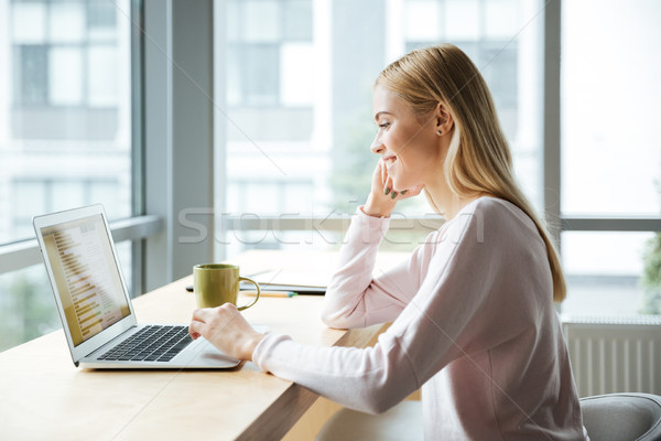 Woman sitting in office coworking while using laptop computer. Stock photo © deandrobot