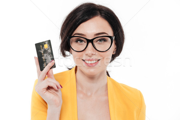 Close up portrait of a happy pretty woman in eyeglasses Stock photo © deandrobot