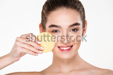 Image of attractive dark-haired woman with soft healthy skin app Stock photo © deandrobot