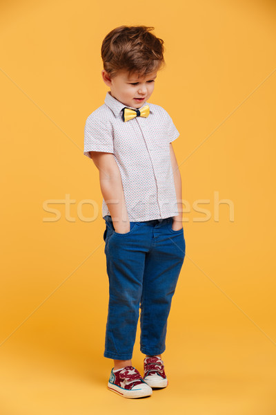 Feliz pequeno menino criança em pé isolado Foto stock © deandrobot