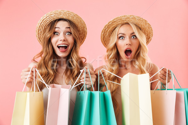 Stockfoto: Portret · twee · opgewonden · jonge · vrouwen · zomer · kleding