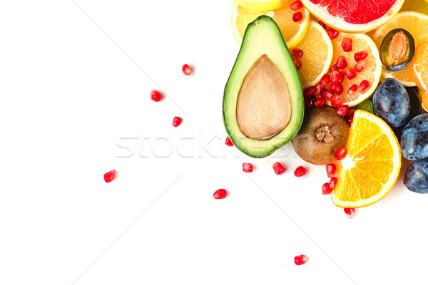 Composition of fresh juicy sliced fruits and citruses Stock photo © deandrobot