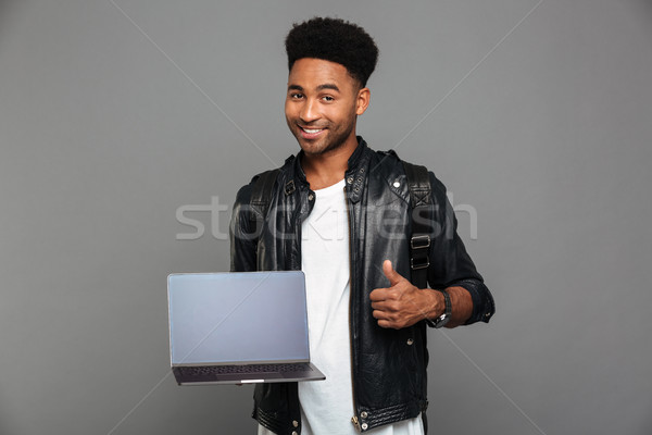 Stock fotó: Portré · boldog · fiatal · afrikai · férfi · bőrdzseki