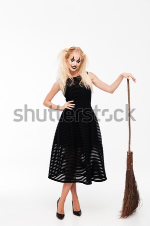 Retrato niña feliz vestido vestido negro posando Foto stock © deandrobot