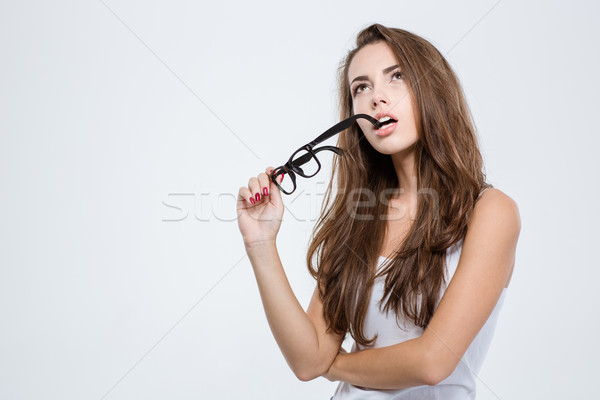 Ganditor femeie ochelari portret Imagine de stoc © deandrobot