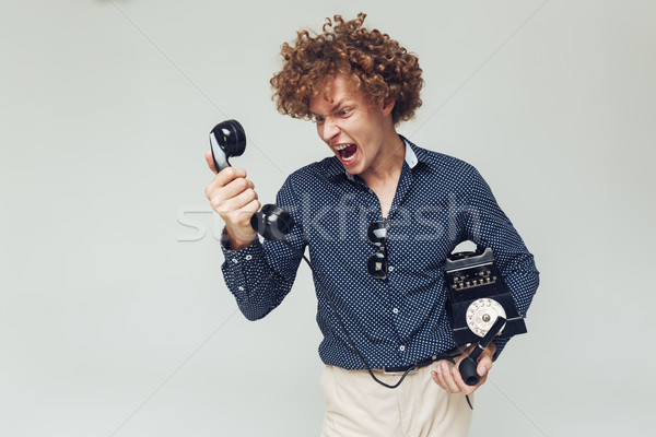 悲鳴 怒っ レトロな 男 電話 手 ストックフォト © deandrobot