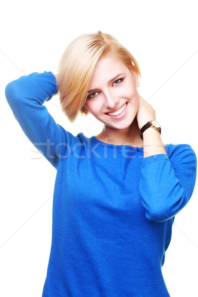 Mutlu genç kadın yalıtılmış beyaz kız gülümseme Stok fotoğraf © deandrobot