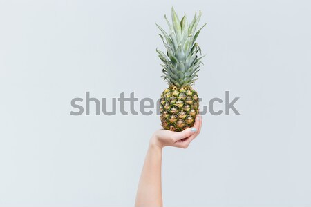 Női kezek tart ananász izolált fehér Stock fotó © deandrobot