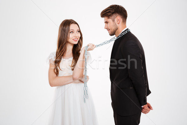 Foto stock: Recién · casados · cadena · ojos · mujer · amor · feliz