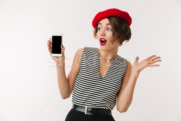 Portrait of an excited woman wearing red beret Stock photo © deandrobot