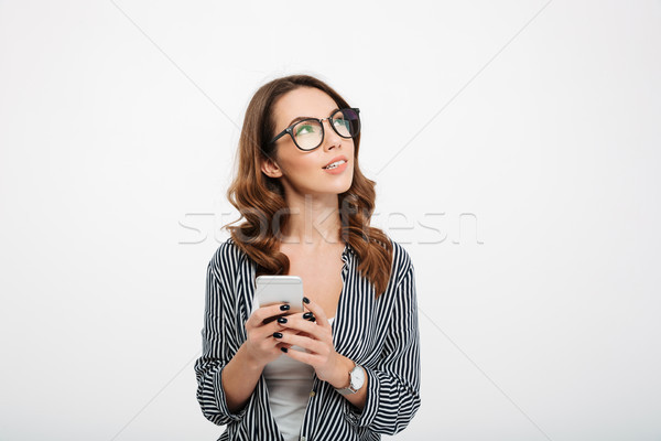 Stockfoto: Portret · peinzend · toevallig · meisje · mobiele · telefoon