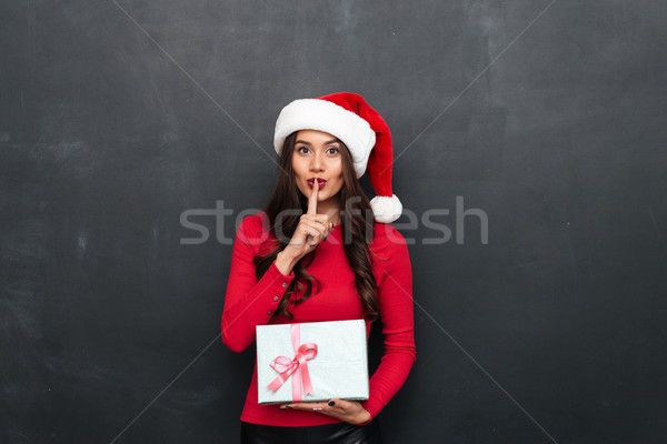 Mystery brunette woman in red blouse and christmas hat Stock photo © deandrobot