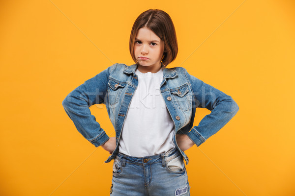 Portrait of an upset little schoolgirl Stock photo © deandrobot