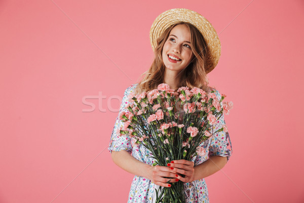 Retrato alegre verano vestido sombrero de paja Foto stock © deandrobot