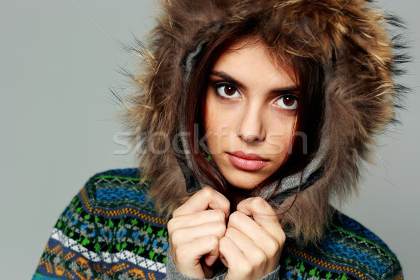 Foto stock: Retrato · jovem · mulher · quente