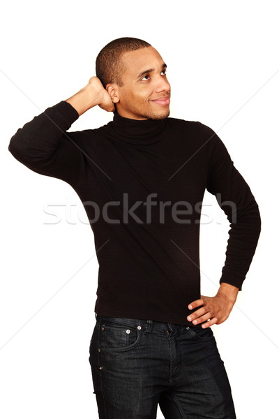 Stock photo: Young handsome african-american man over white background