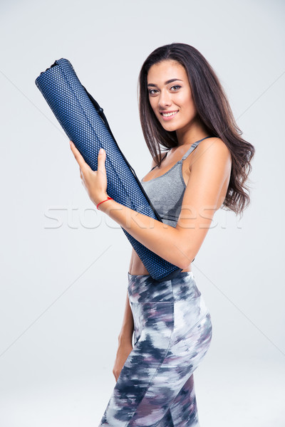 Portre mutlu fitness woman yoga mat yalıtılmış Stok fotoğraf © deandrobot