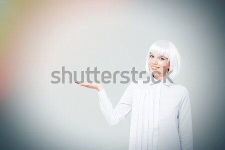 Foto stock: Alegre · bela · mulher · peruca · cópia · espaço