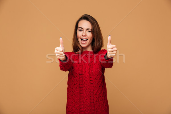 Caucasian lady with thumbs up winking. Stock photo © deandrobot