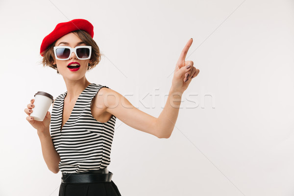 Portrait joyeux femme rouge béret [[stock_photo]] © deandrobot