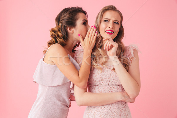 Elegant women standing together and having secret Stock photo © deandrobot