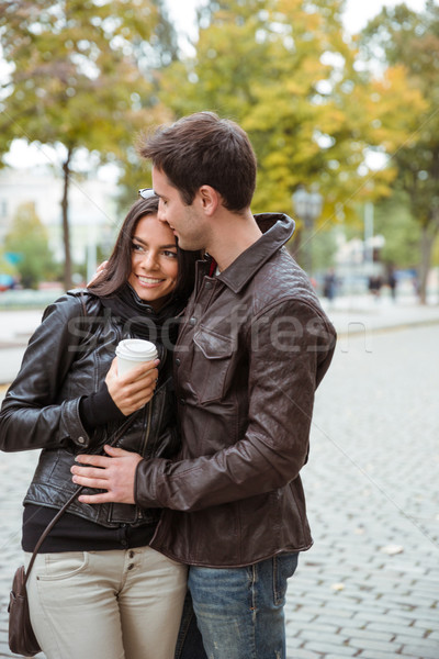 Portrait of a happy couple with coffee Stock photo © deandrobot
