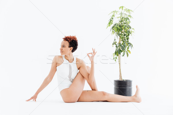 Mooie afro-amerikaanse jonge vrouw ontspannen oefenen yoga Stockfoto © deandrobot