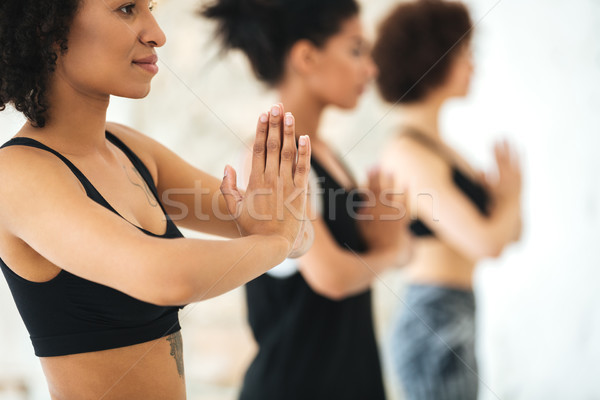 Foto stock: Multicultural · grupo · mulheres · ioga