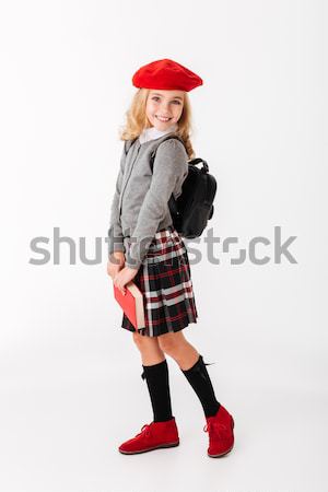 Stock foto: Porträt · wenig · Schülerin · einheitliche · Rucksack