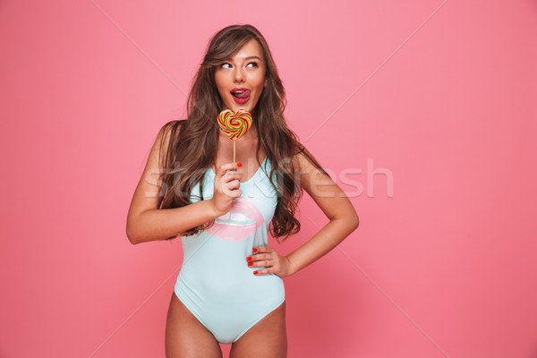 Portret verleidelijk jonge vrouw zwempak hart Stockfoto © deandrobot