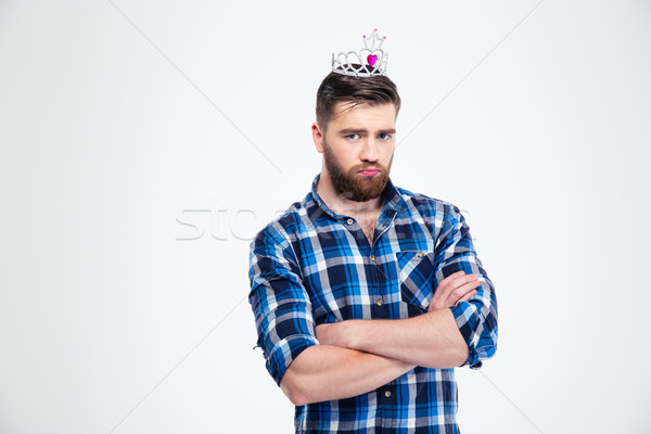 Stock photo: Portrait of unhappy man with queen crown