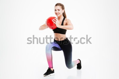 Porträt schöne Frau Training Fitness Ball isoliert Stock foto © deandrobot