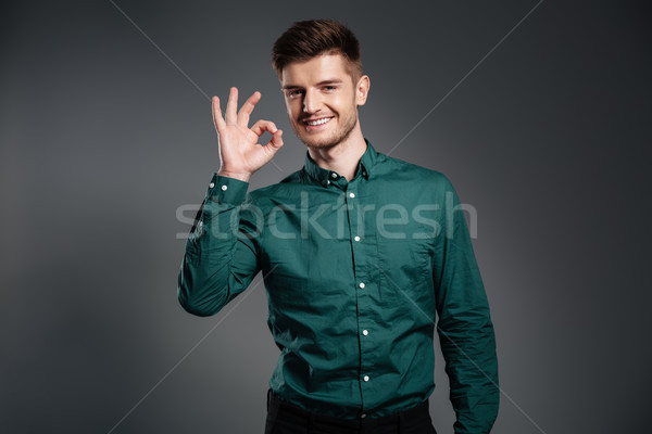 幸せ 男 ポーズ グレー オーケー ストックフォト © deandrobot