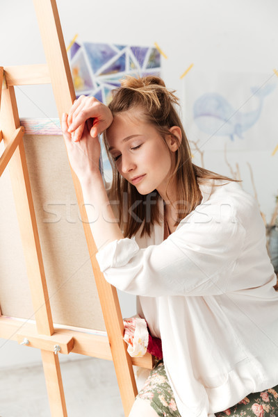 устал молодые кавказский Lady художника workspace Сток-фото © deandrobot