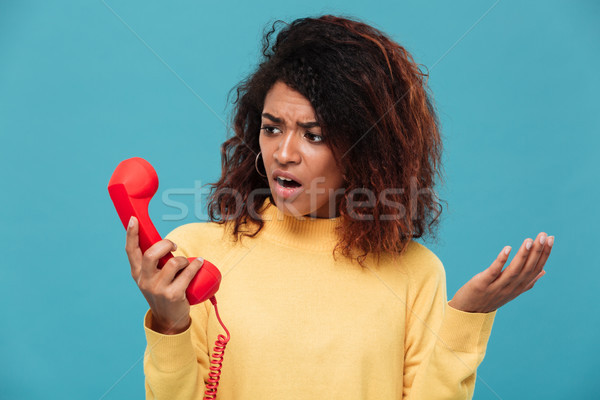 Foto stock: Confuso · jovem · africano · mulher · falante