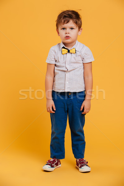 Sério confuso pequeno menino criança em pé Foto stock © deandrobot