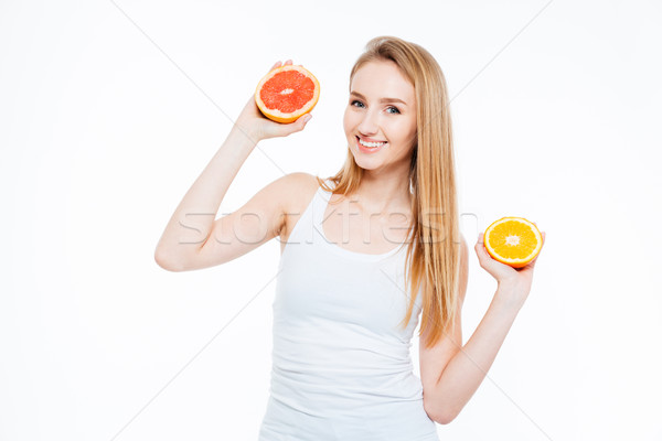 Feliz mujer naranja pomelo mujer atractiva Foto stock © deandrobot